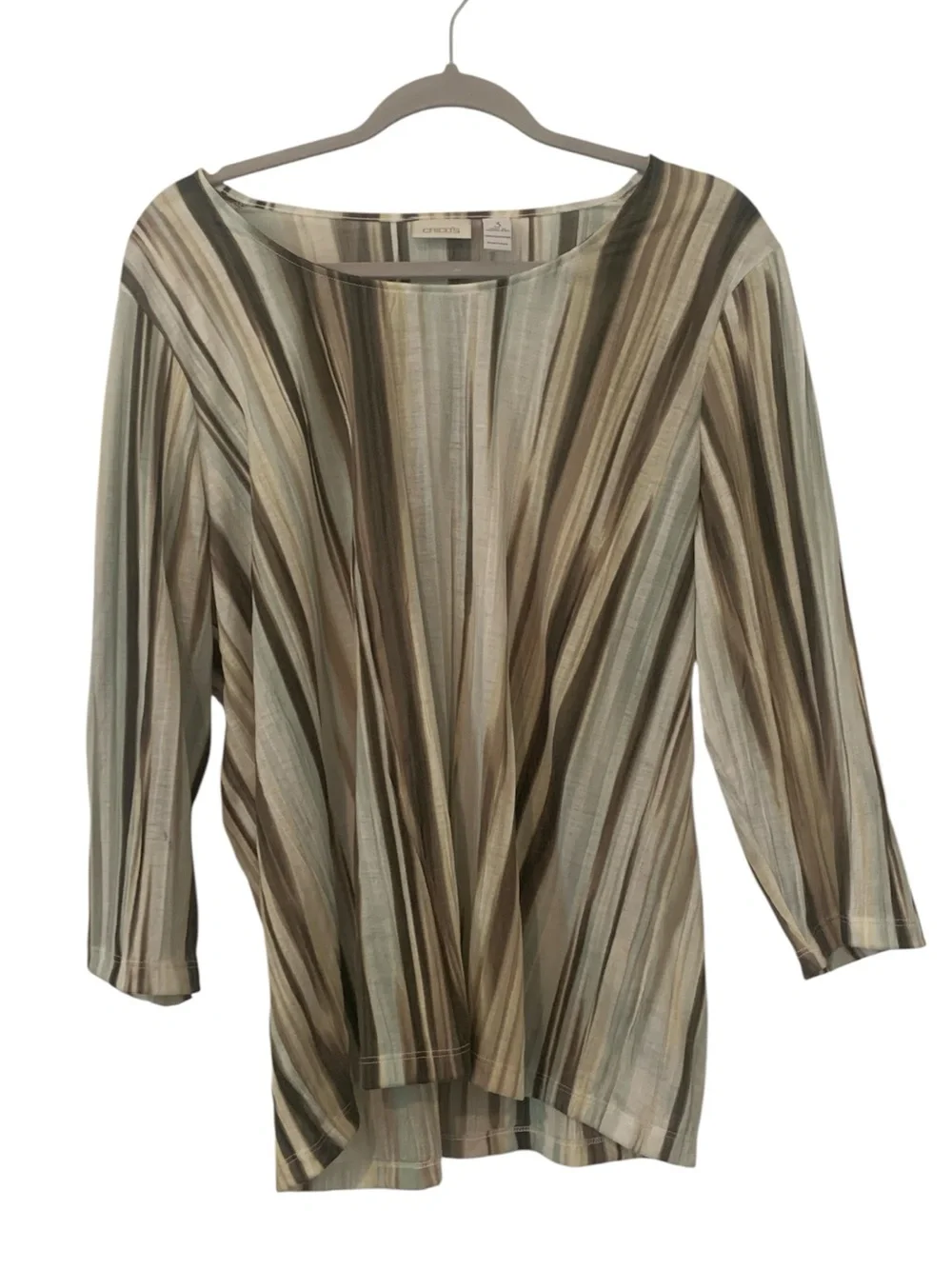 Chico's Abstract Watercolor Striped Blouse Top 3 / XL 3/4 Sleeve Cozy Knit - Picture 1 of 12